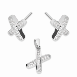 Komplet srebrny kolczyki i zawieszka X z białymi cyrkoniami A01073 próba 925