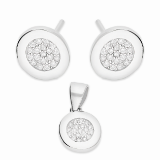 Srebrny Komplet: Kolczyki i Zawieszka Owal Cyrkonie - JubilerSezam.pl