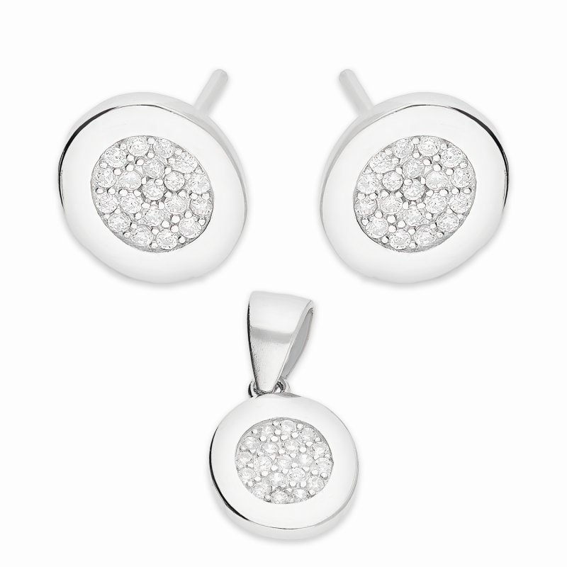 Srebrny Komplet: Kolczyki i Zawieszka Owal Cyrkonie - JubilerSezam.pl