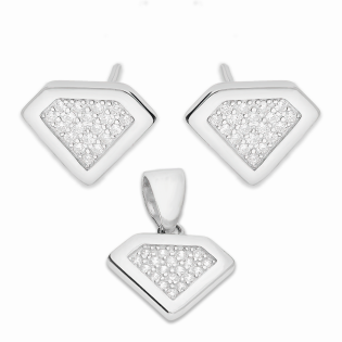 Komplet srebrny kolczyki i zawieszka diament z cyrkoniami A01077 próba 925