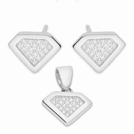 Komplet srebrny kolczyki i zawieszka diament z cyrkoniami A01077 próba 925