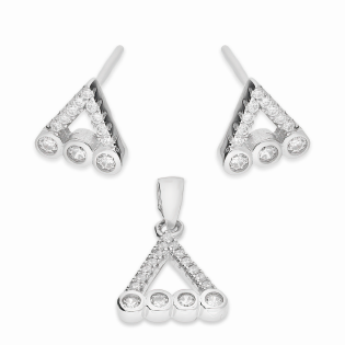 Komplet srebrny kolczyki i zawieszka V z cyrkoniami A01078 próba 925