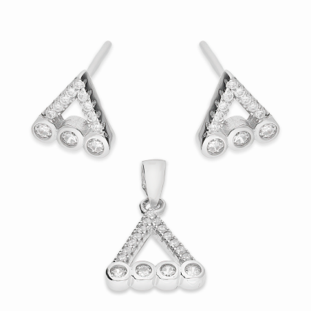 Komplet srebrny kolczyki i zawieszka V z cyrkoniami A01078 próba 925