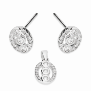 Komplet srebrny kolczyki i zawieszka owal z białymi cyrkoniami A01079 próba 925