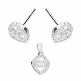 Komplet srebrny kolczyki i zawieszka klanówka serce z cyrkoniami A01080 próba 925