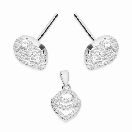 Komplet srebrny kolczyki i zawieszka klanówka serce z cyrkoniami A01080 próba 925