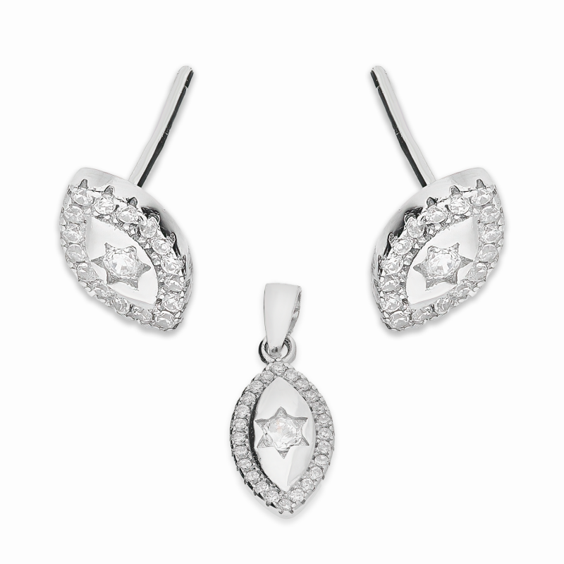 Komplet srebrny kolczyki i zawieszka łezka z gwiazdką z cyrkoniami A01082 próba 925