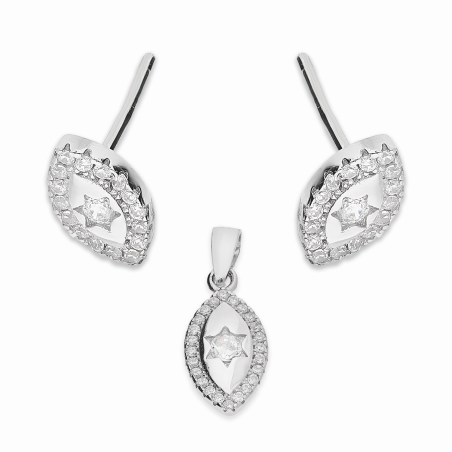 Komplet srebrny kolczyki i zawieszka łezka z gwiazdką z cyrkoniami A01082 próba 925