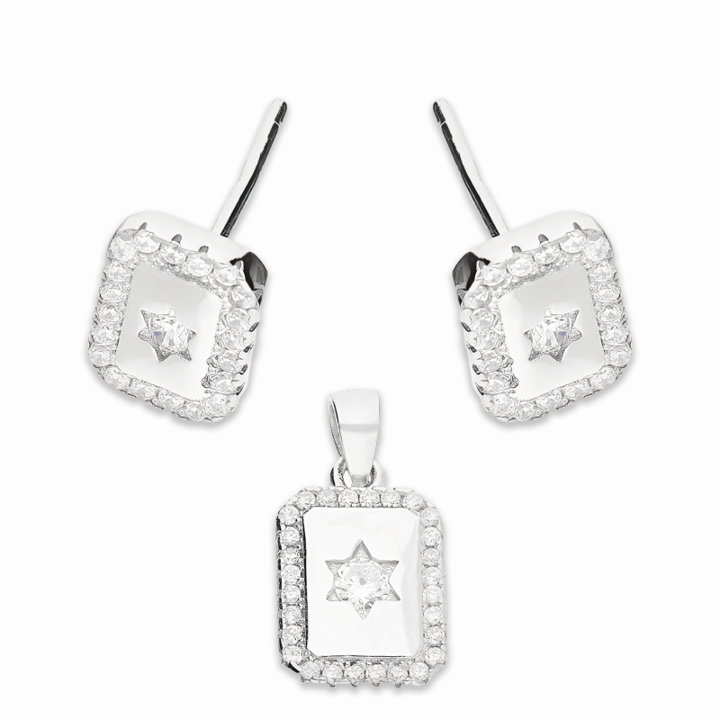 Srebrny Komplet z Cyrkoniami - Kolczyki i Zawieszka - JubilerSezam.pl