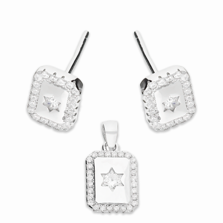 Srebrny Komplet z Cyrkoniami - Kolczyki i Zawieszka - JubilerSezam.pl