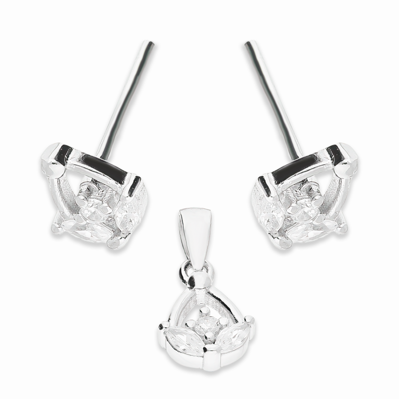 Komplet srebrny kolczyki i zawieszka łezka z cyrkoniami A01090 próba 925