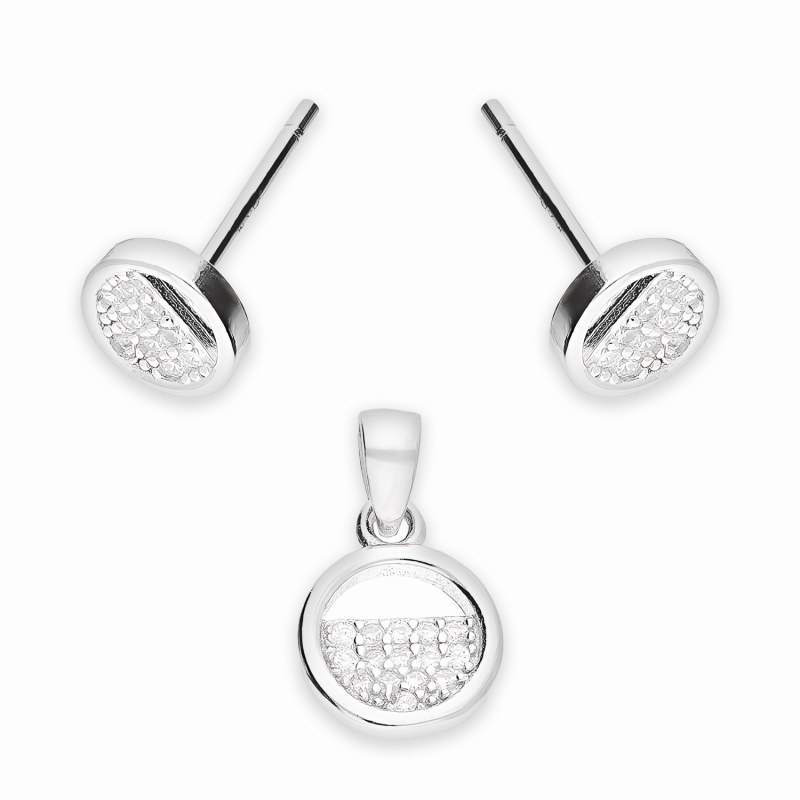 Srebrny Komplet Biżuterii Koło z Cyrkoniami - JubilerSezam.pl