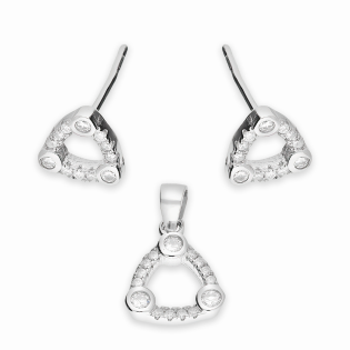 Komplet srebrny kolczyki i zawieszka trójkąt obły z cyrkoniami A01095 próba 925