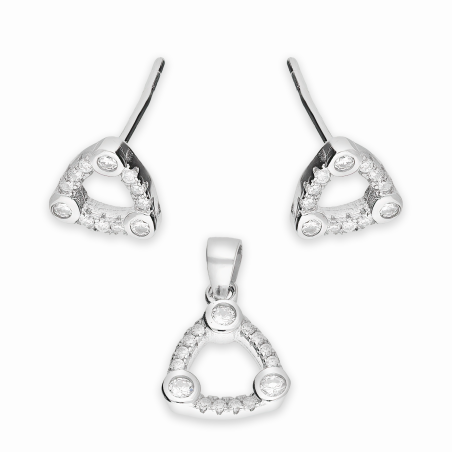 Komplet srebrny kolczyki i zawieszka trójkąt obły z cyrkoniami A01095 próba 925