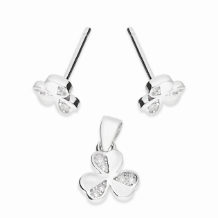 Srebrny Komplet Koniczyna z Cyrkoniami - Kolczyki i Zawieszka - JubilerSezam.pl