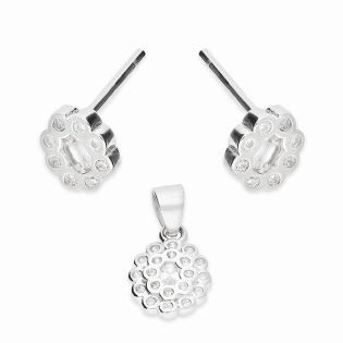 Komplet srebrny kolczyki i zawieszka owal z białymi cyrkoniami A01100 próba 925