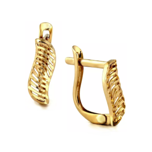 Złote Kolczyki Ażurowa Fala pr. 585 z Angielskim Zapięciem - JubilerSezam.pl