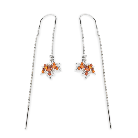 Kolczyki srebrne liść klonu z pomarańczowymi cyrkoniami/przeciągane AT752-1 próba 925