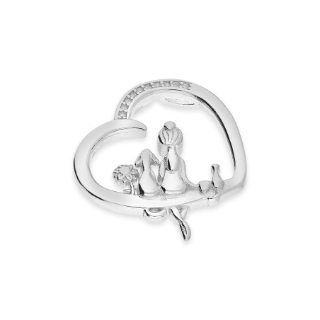 Serduszko srebrne kobieta z psem i kotem oraz cyrkonie AT754 próba 925