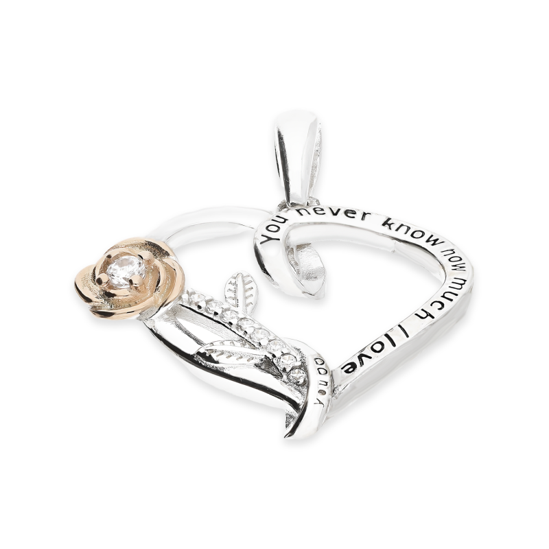 Serduszko srebrne z różą i cyrkoniami oraz napisami AT756 próba 925