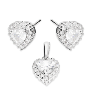 Komplet srebrny kolczyki i zawieszka markiza serce z cyrkoniami AT765 próba 925