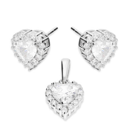 Komplet srebrny kolczyki i zawieszka markiza serce z cyrkoniami AT765 próba 925