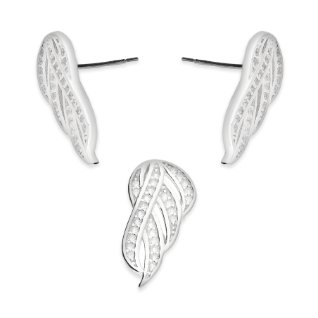 Komplet srebrny kolczyki i zawieszka liść z cyrkoniami  AT767 próba 925