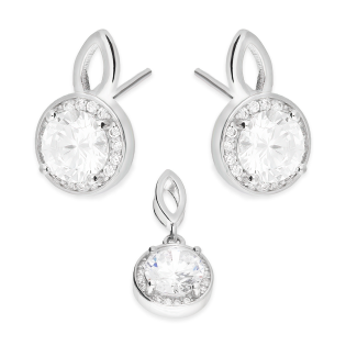 Komplet srebrny kolczyki i zawieszka biała cyrkonia i łezka AT768 próba 925