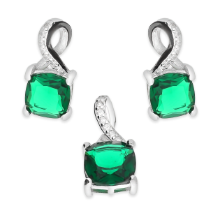 Srebrny Komplet z Zieloną Cyrkonią Szmaragdową - JubilerSezam.pl