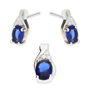 Komplet srebrny kolczyki i zawieszka owalna szafirowa cyrkonia AT771 szafir próba 925