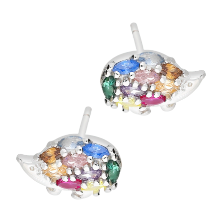 Kolczyki srebrne dla dziewczynki jeż z kolorowymi cyrkoniami