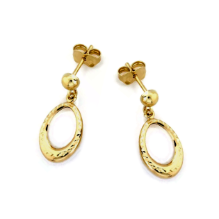 Kolczyki złote owalna grawerowana ramka i kulka/sztyft CI 9993 próba 375