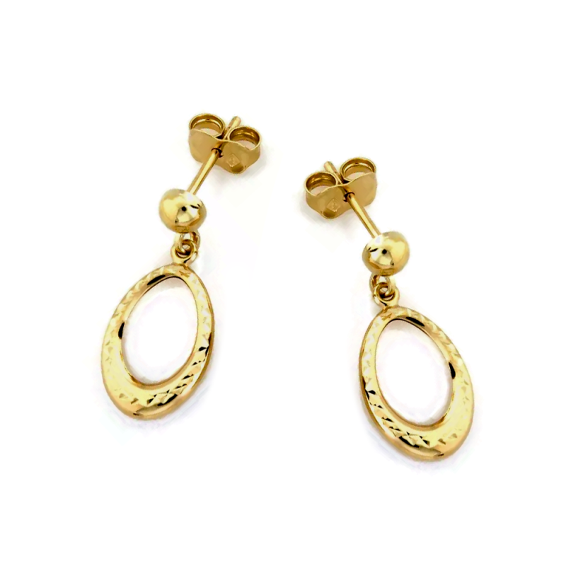 Kolczyki złote owalna grawerowana ramka i kulka/sztyft CI 9993 próba 375