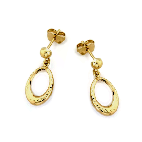 Kolczyki złote owalna grawerowana ramka i kulka/sztyft CI 9993 próba 375