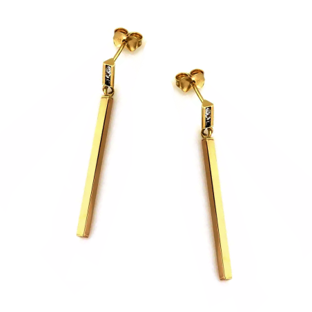 Kolczyki złote kwadratowa rurka i białe cyrkonie/sztyft CI 9462 próba 375