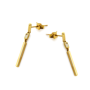 Kolczyki złote kwadratowa rurka i cyrkonia bagieta/sztyft CI 12020 próba 375