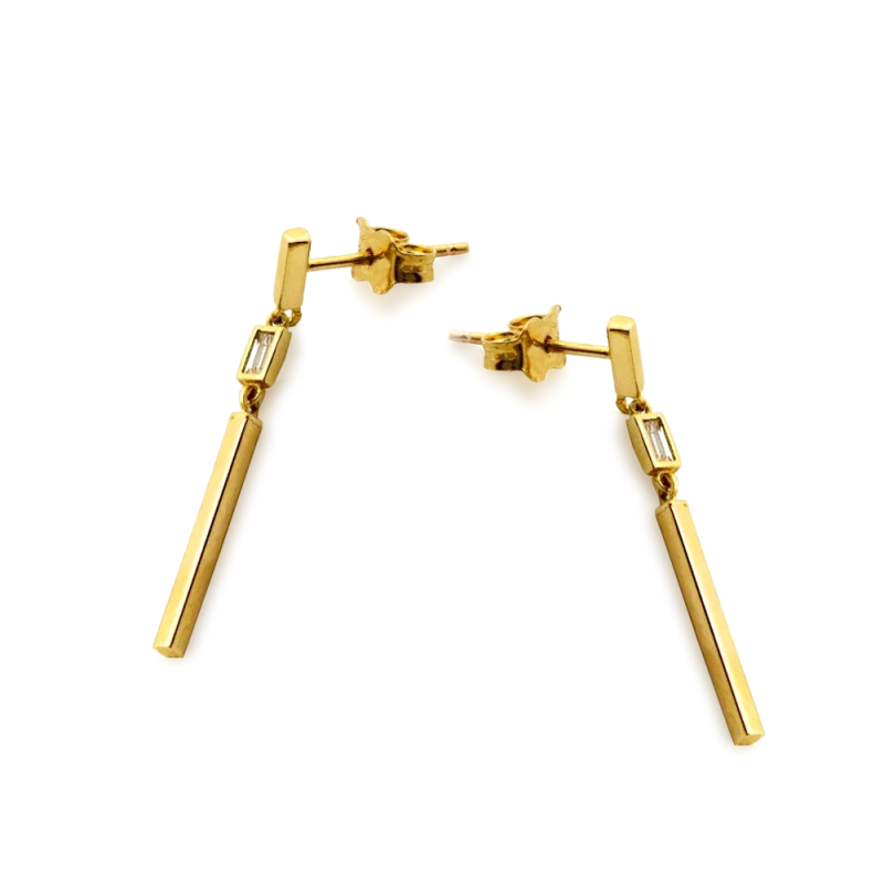 Kolczyki złote kwadratowa rurka i cyrkonia bagieta/sztyft CI 12020 próba 375