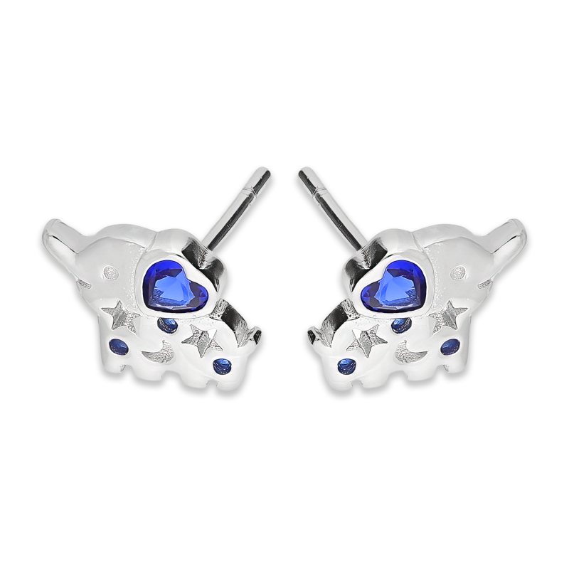 Kolczyki srebrne dla dziewczynki słoń z szafirowymi cyrkoniami/sztyft AT779 próba 925