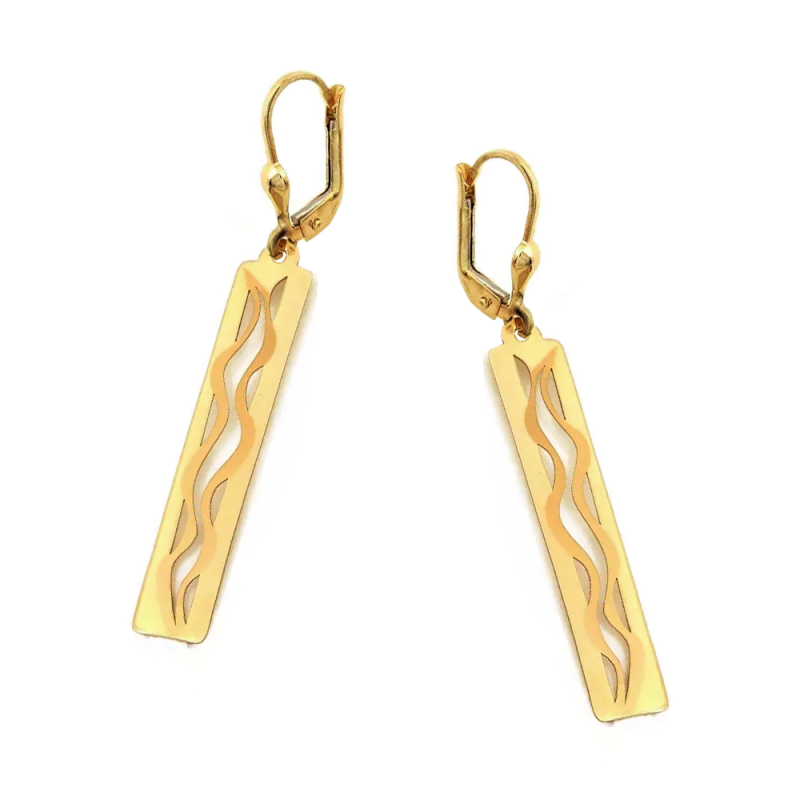 Kolczyki złote ażurowy prostokąt z matową falą/big.zam. CI 11968 próba 585