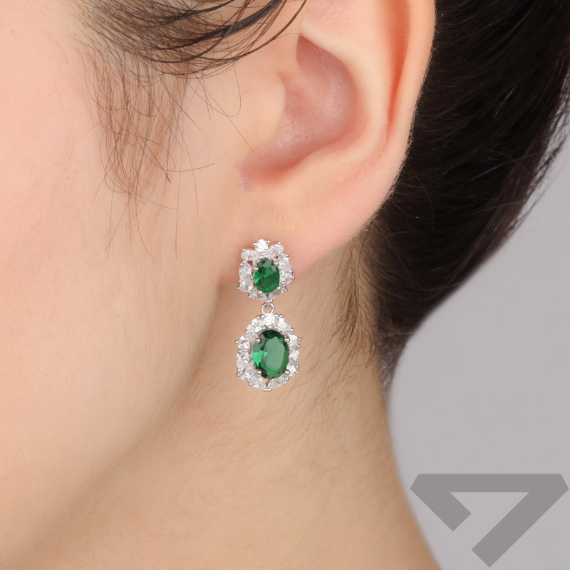 Kolczyki srebrne owalna markiza z zielonymi cyrkoniami/sztyft HS2016 zielony próba 925