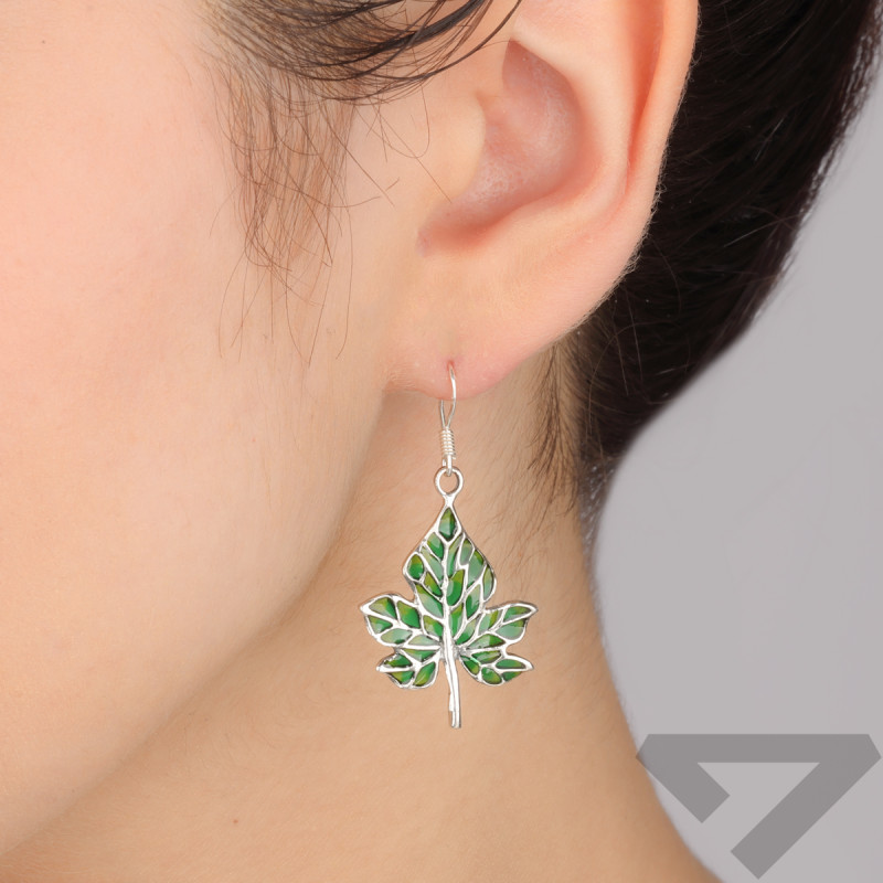 Srebrne Kolczyki Liście z Witrażem pr. 925 - JubilerSezam.pl