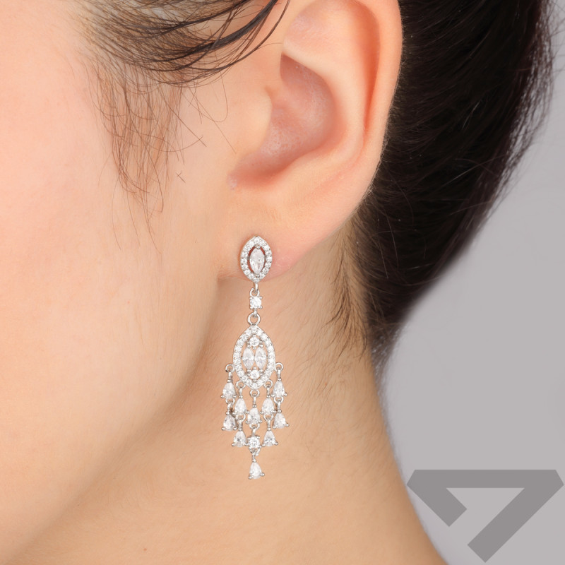 Kolczyki srebrne łezki z białymi cyrkoniami/sztyft HS2051 próba 925