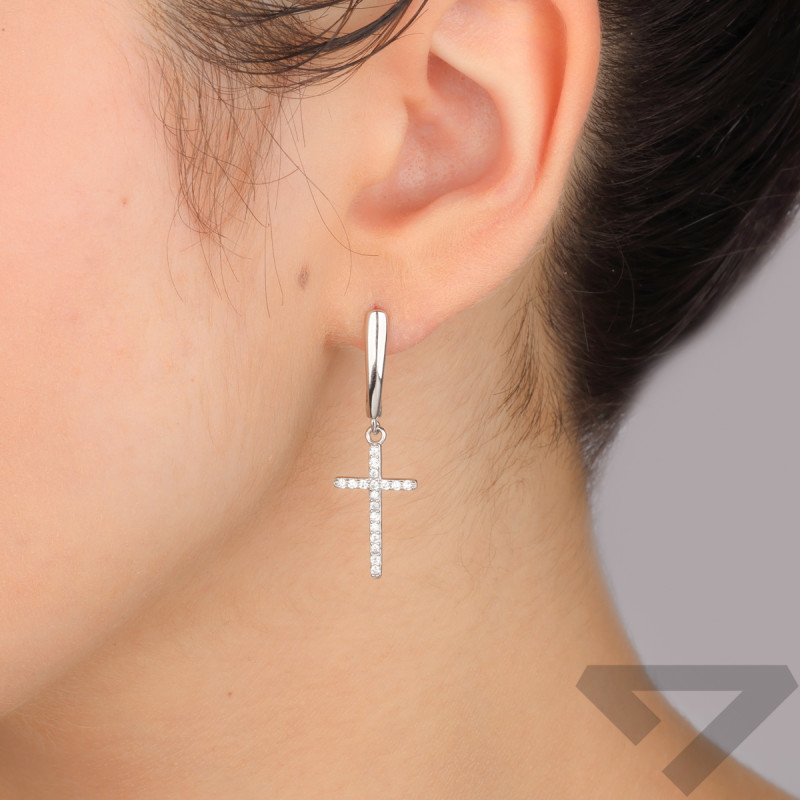 Srebrne kolczyki krzyżyki z cyrkoniami pr. 925 - JubilerSezam.pl
