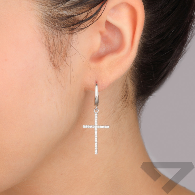 Kolczyki srebrne krzyżyk z białymi cyrkoniami/ang.zap. PX 1293 próba 925