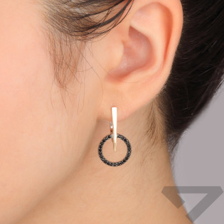Kolczyki srebrne koło z czarnymi cyrkoniami i złota pałka