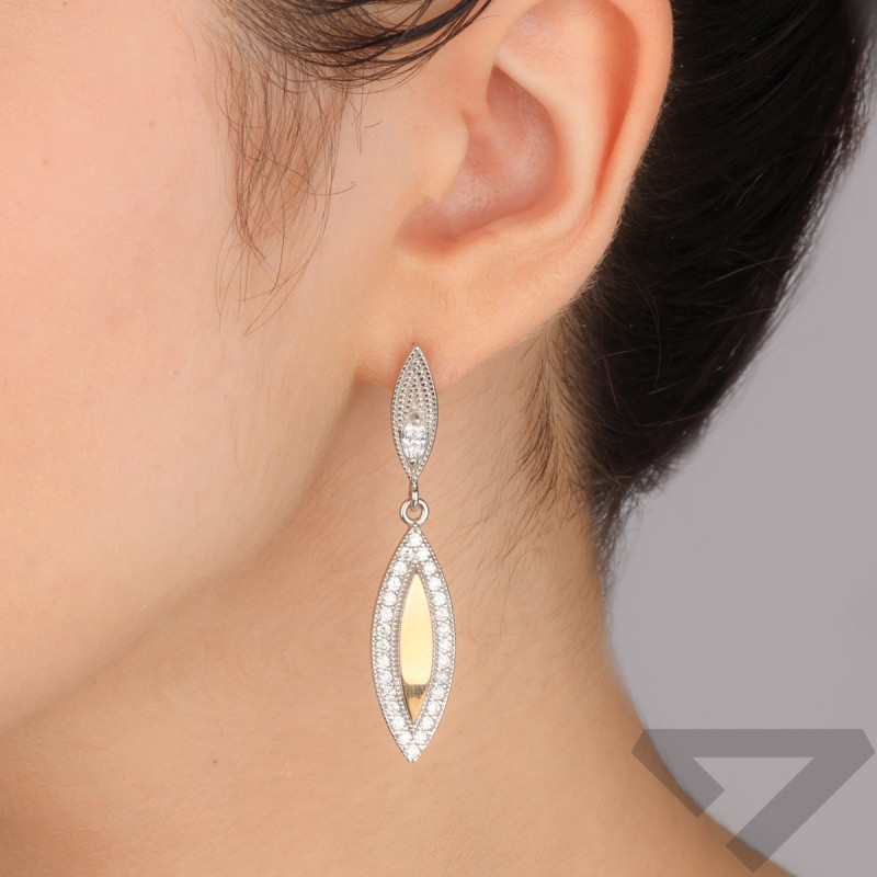 Kolczyki srebrne łódka z cyrkoniami i złotą blaszką/dł.ang.zap PX 004_AU375 blaszka gold