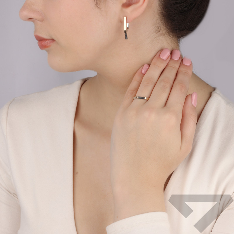 Kolczyki srebrne czarne cyrkonie i złota blaszka/ang.zap. PX 1021 BL_AU375 blaszka gold