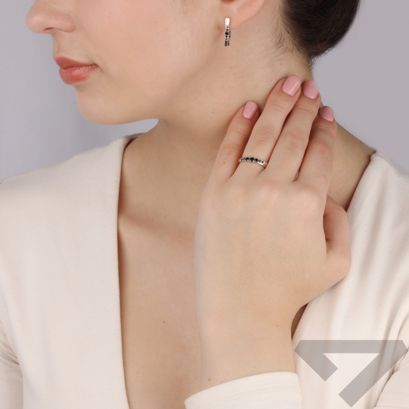 Pierścionek srebrny czarne cyrkonie i złota blaszka PX 1082 BL_AU375 blaszka gold