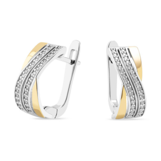 Kolczyki srebrne fala z rzędami cyrkonii i złotą blaszką/ang.zap PX 1359_AU375 blaszka gold