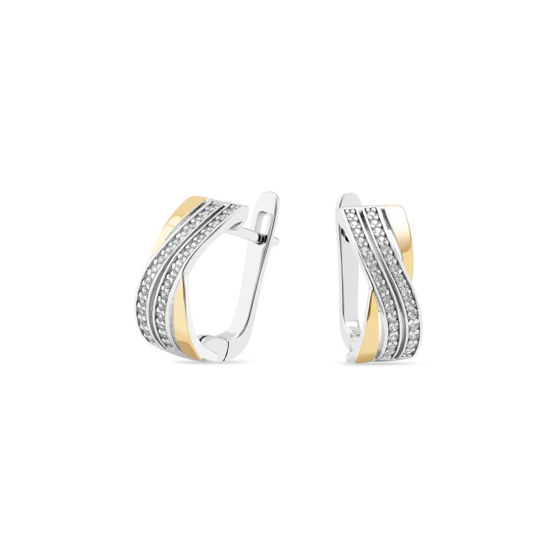 Kolczyki srebrne fala z rzędami cyrkonii i złotą blaszką/ang.zap PX 1359_AU375 blaszka gold